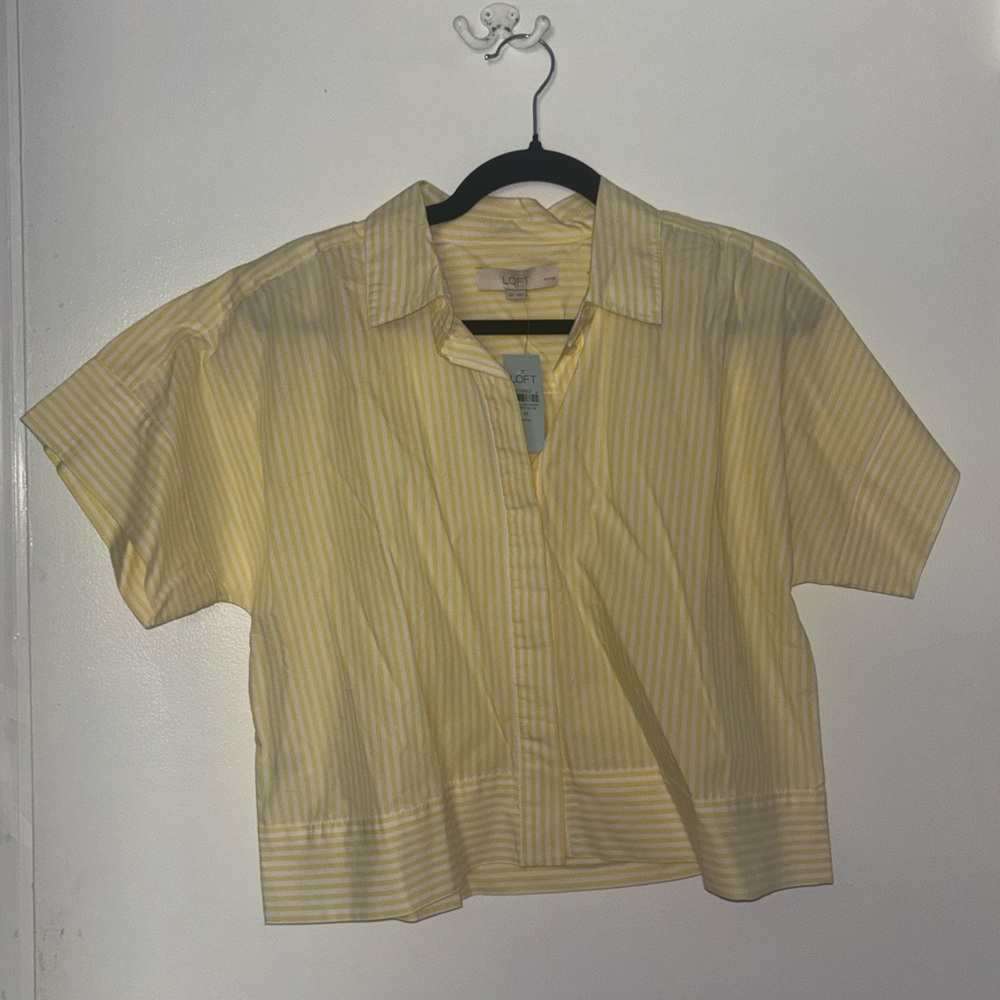 *NWT* LOFT Petite short sleeve button-down blouse in yellow stripe